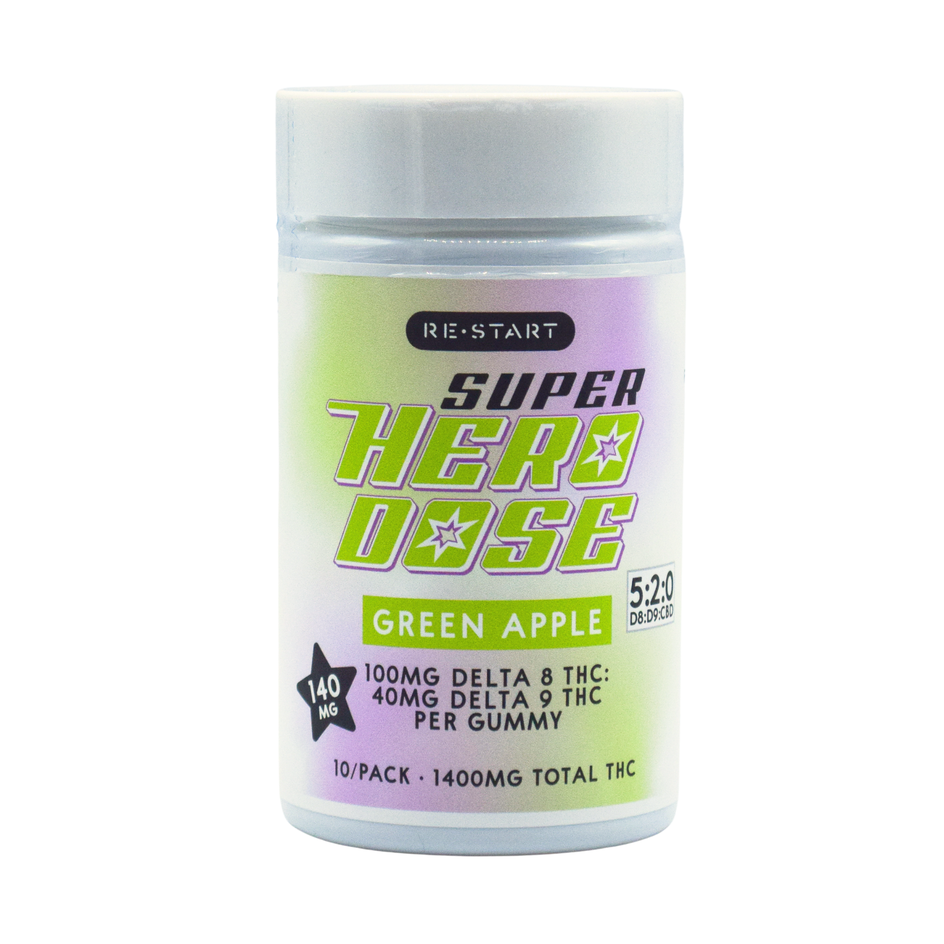 Super Hero Dose Delta 9 THC 40mg + Delta 8 100MG Gummies Green Apple - Image 2